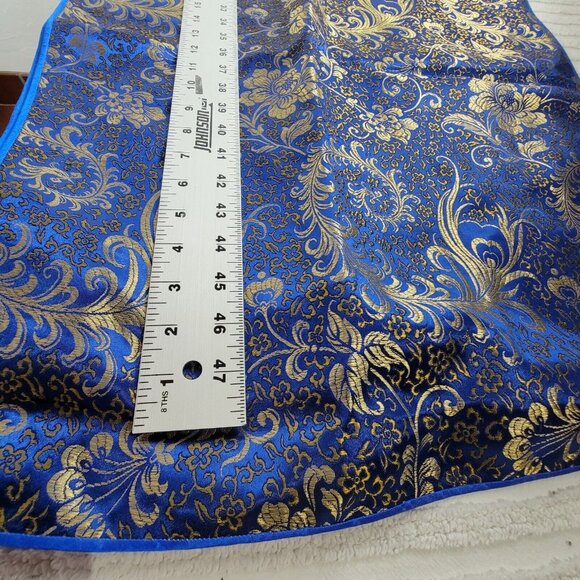 Hongdu Chinese Traditional Style Evening Dress Blue/Gold Floral High Slit - Picture 10 of 10